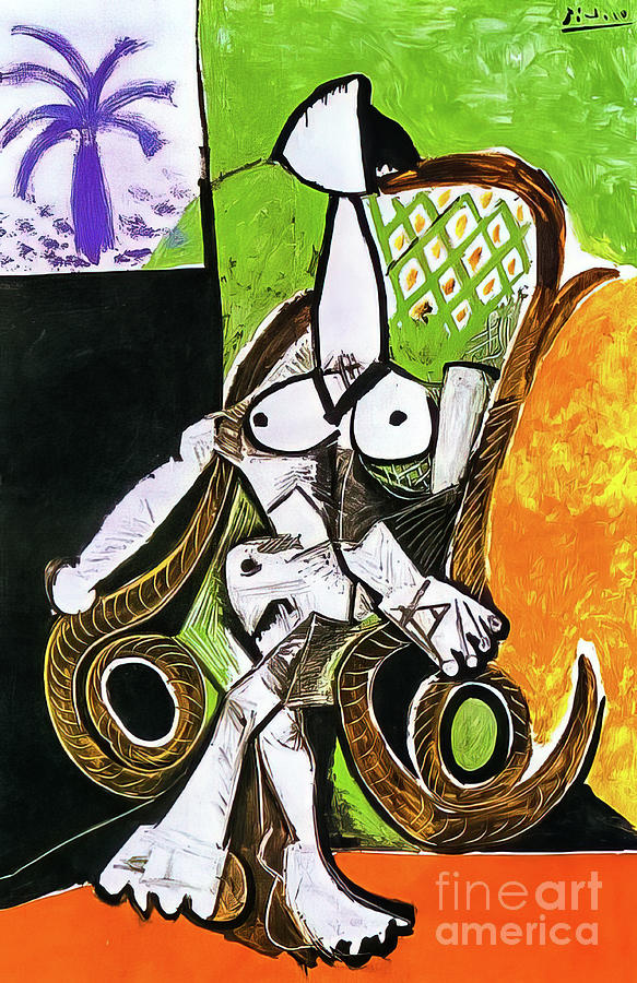 Naked Woman in Rocking Chair by Pablo Picasso 1956 Painting by Pablo Picasso