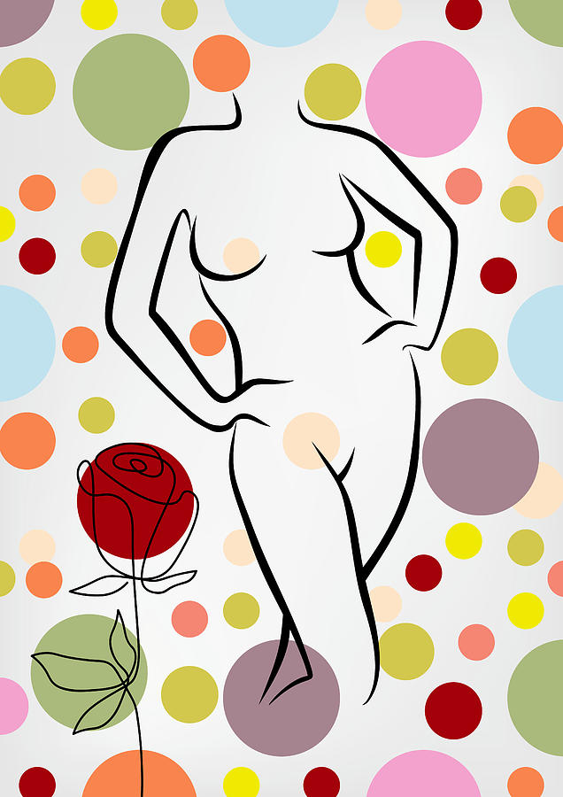 Flower Drawing - Naked woman line art poster line art body woman one line drawing printable wall art nude by Mounir Khalfouf