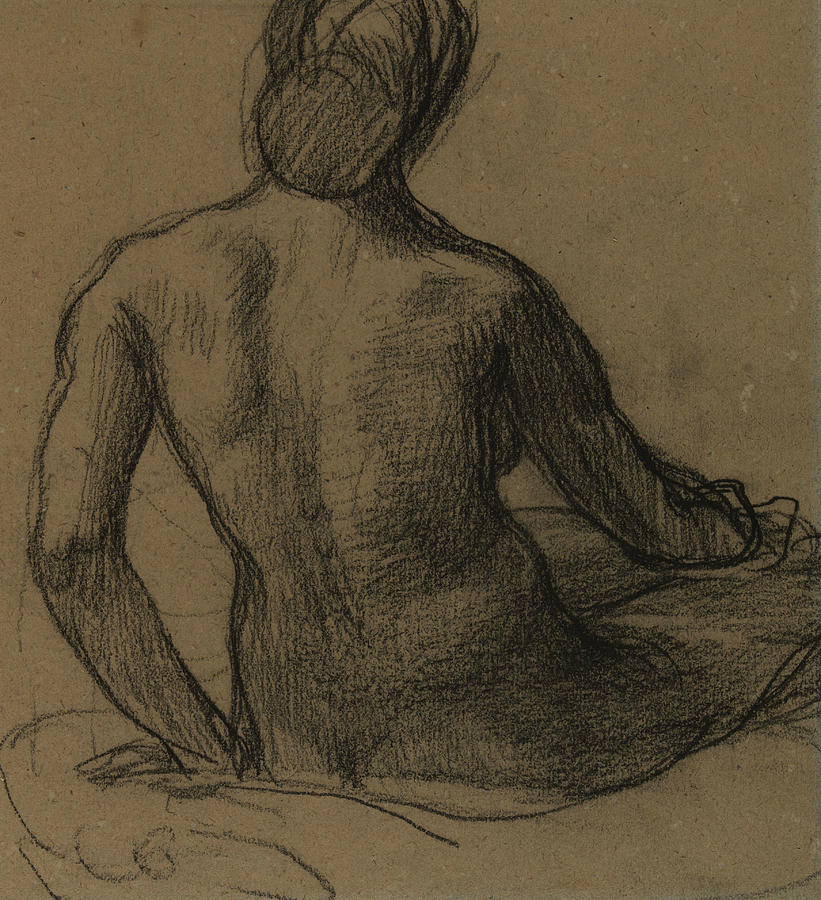 Naked Woman, Seated, from Behind  Drawing by Pierre Puvis de Chavannes