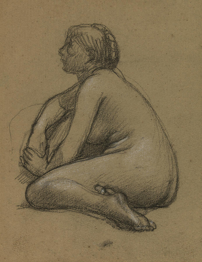 Naked Woman Squatting Drawing by Pierre Puvis de Chavannes