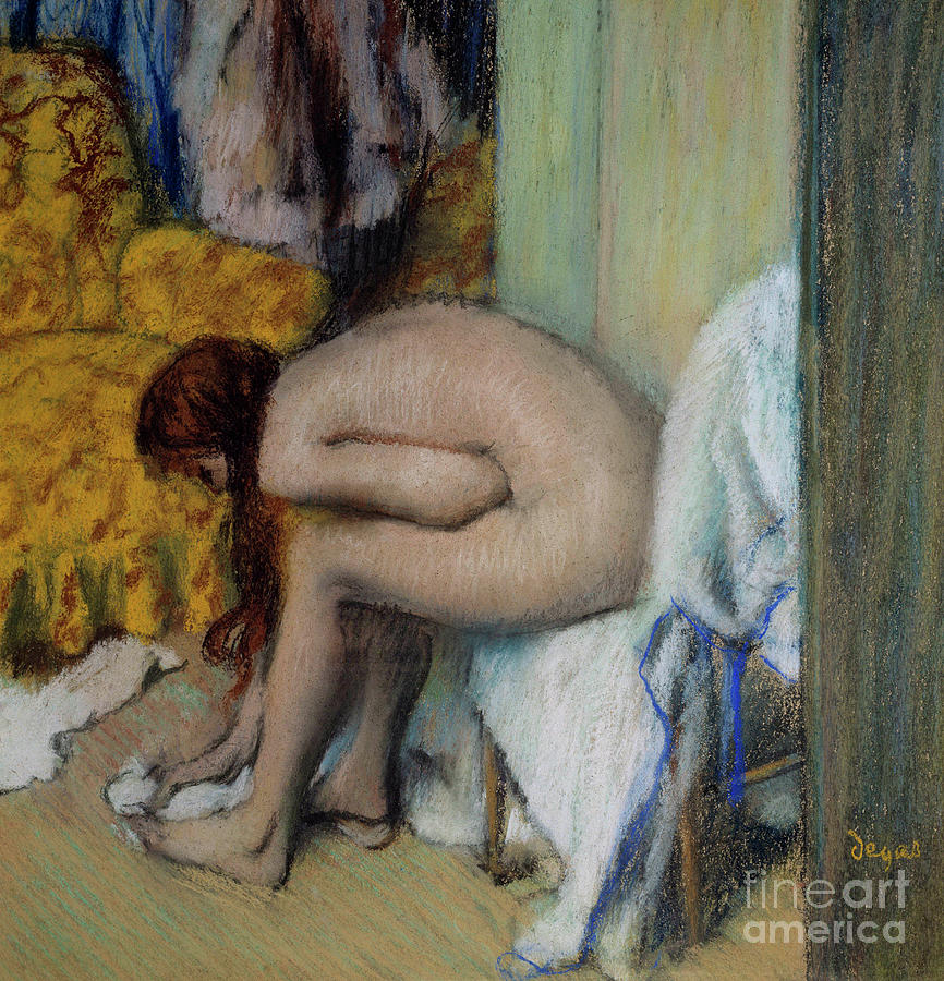Naked woman wiping her feet  Pastel by Edgar Degas