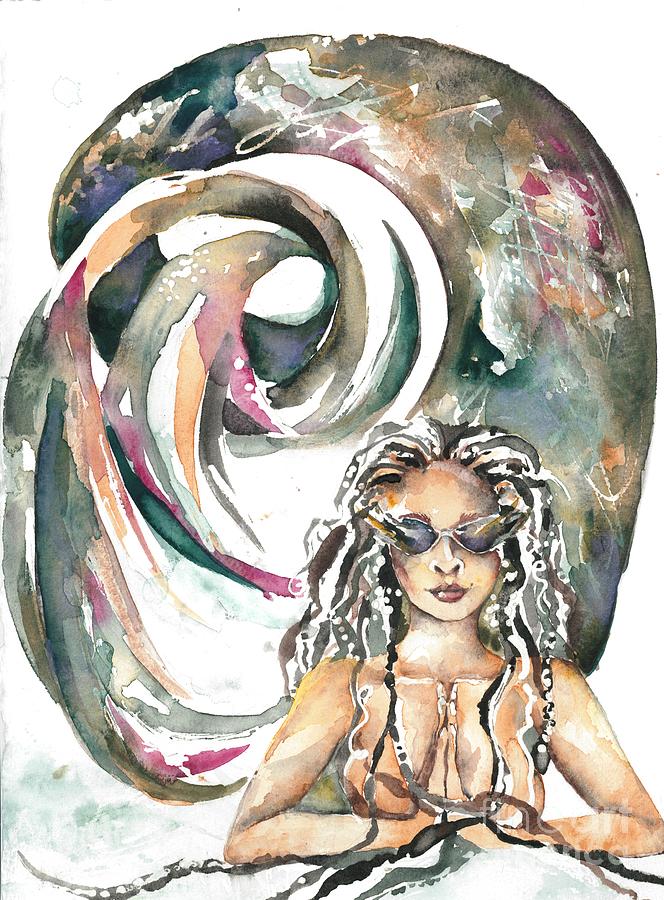 Namaste Mermaid, almond shade Painting by Norah Daily