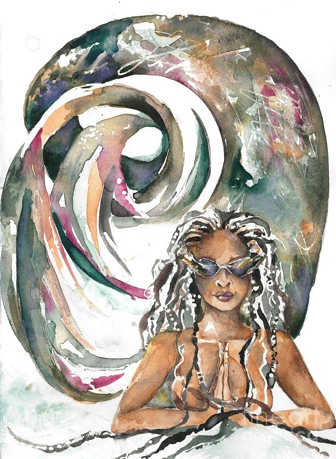 Namaste Mermaid, espresso shade Painting by Norah Daily