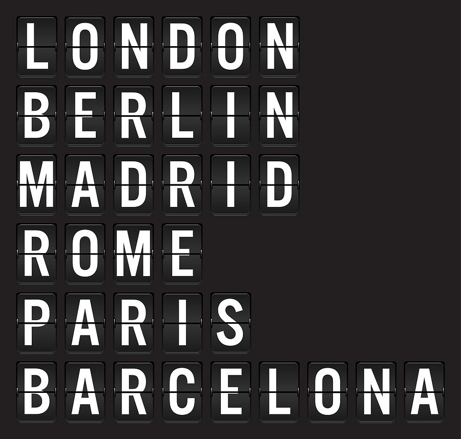 Name of European Cities on Airport Flip Board Drawing by As Creative Atelier Name of European Cities on Airport Flip Board Drawing by As Creative Atelier