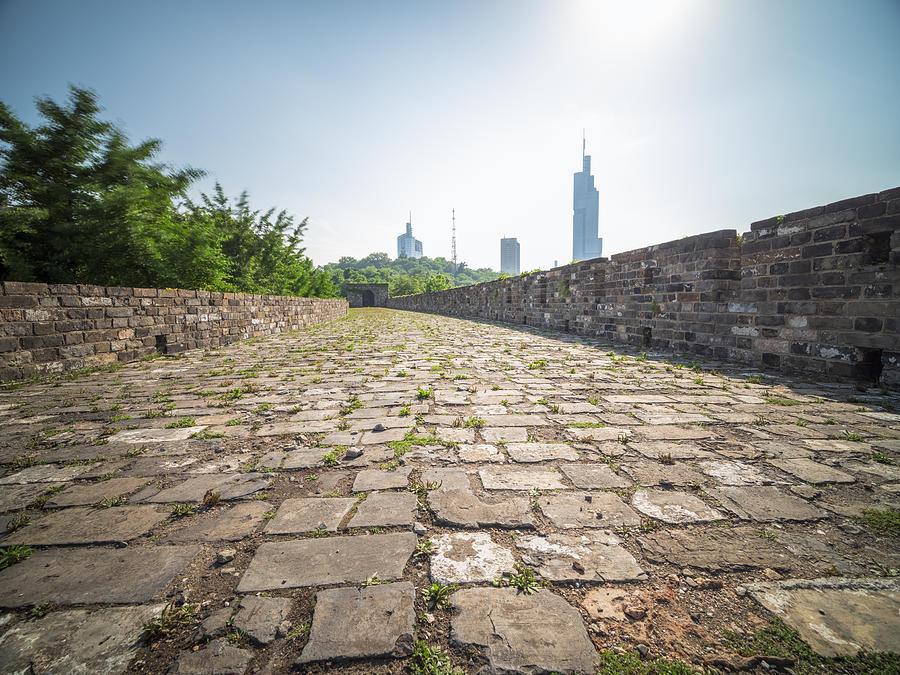 Nanjing ancient city wall front of city skyline Photograph by Aaaaimages