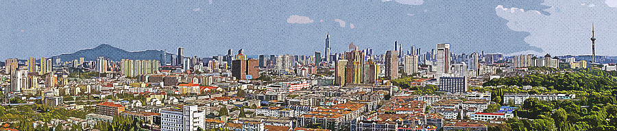 Nature Painting - Nanjing Skyline, Vintage Travel Poster by Asar Studios by Celestial Images