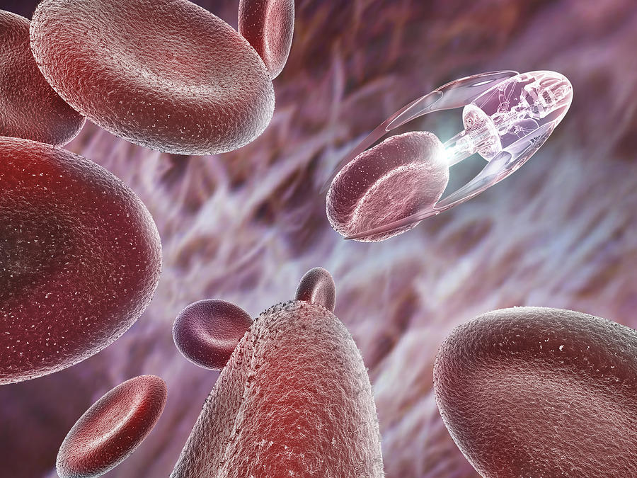Nanotechnology Probe Treating Red Blood Cells Drawing by Coneyl Jay