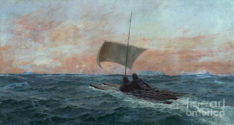 Nansen and Johansen over the Arctic Ocean, 1901 Painting by O Vaering by Otto Sinding