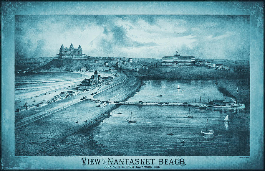 Nantasket Beach Hull Massachusetts Vintage Map Birds Eye View 1879 Blue Photograph By Carol Japp 1708
