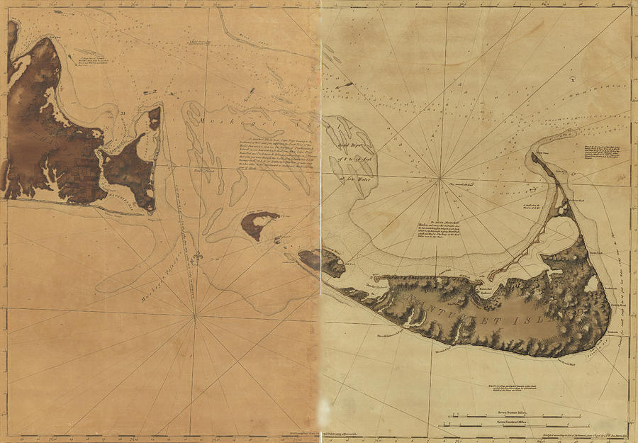 Map Drawing - Nantucket Island and the eastern half of Marthas Vineyard by Vintage Military Maps