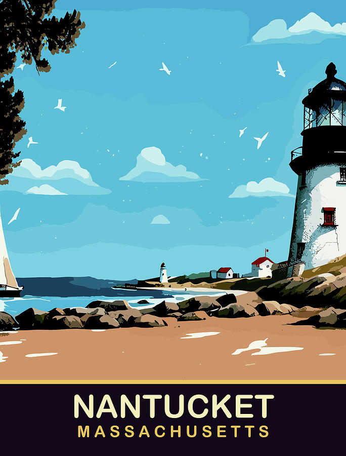 Vintage Digital Art - Nantucket Lighthouse on the Coast by Long Shot