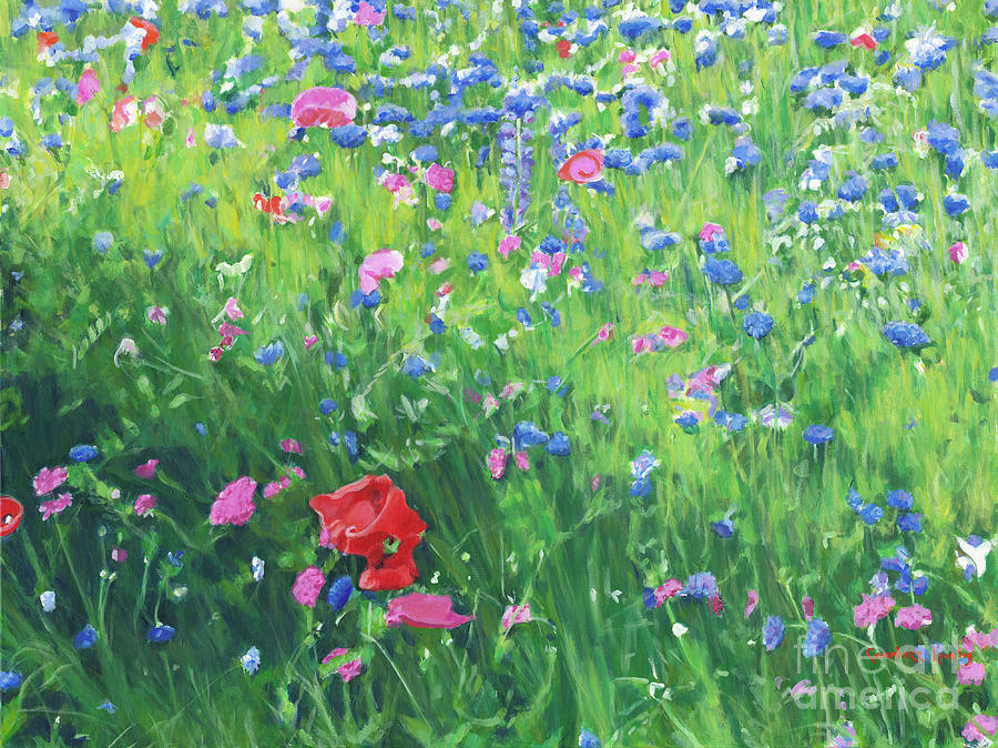 Nantucket Poppies and Bachelors Painting by Candace Lovely