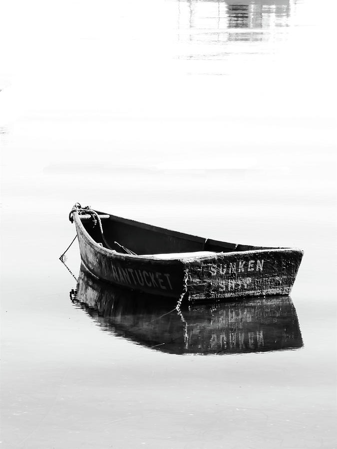 Nantucket Sunken Boat in Black and White Photograph by Sharon Williams Eng