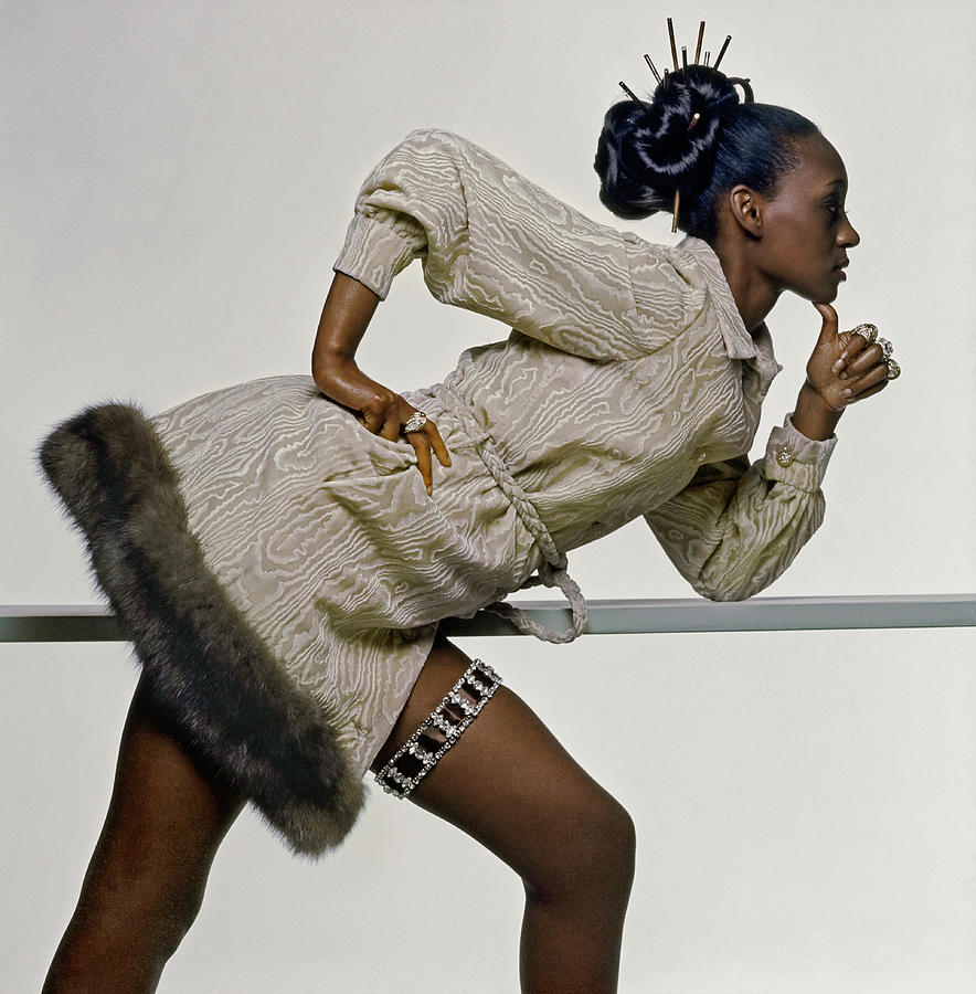 Naomi Sims in a Moire Coat Dress with Sable Trim Photograph by Gianni Penati