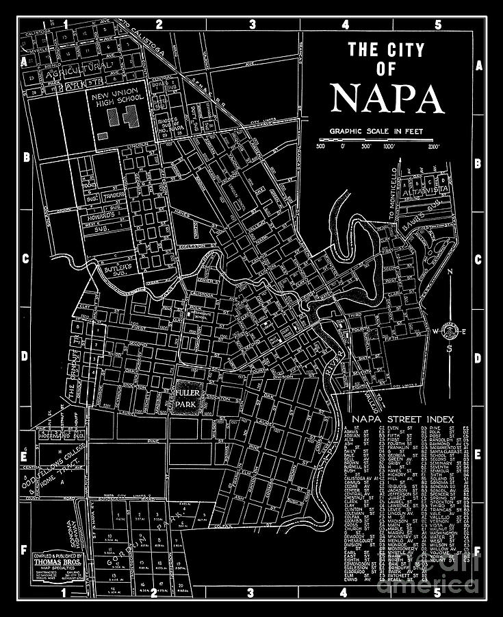 Napa City Map 1938 Black Photograph by Jon Neidert