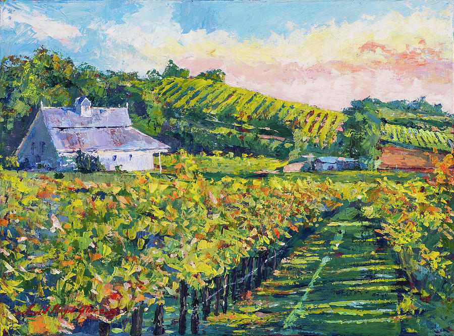 Napa Valley Vineyard Late Afternoon Painting by David Lloyd Glover