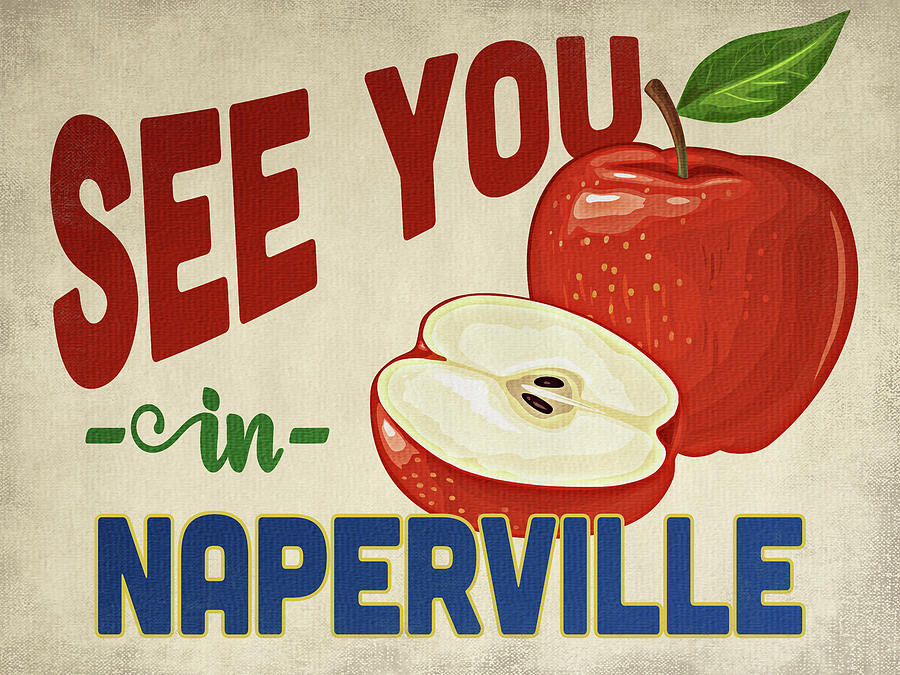 Naperville Digital Art - Naperville Illinois Apple - Vintage by Flo Karp