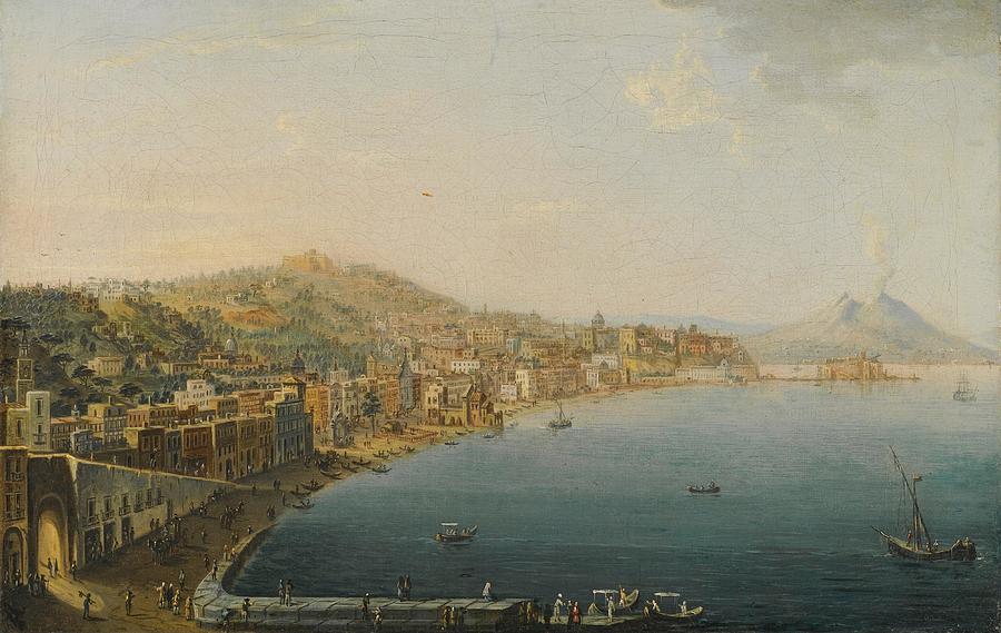 The Beatles Drawing - Naples A View Of The Riviera Di Chiaia From The Convento Di Sant Antonio With Vesuvius Smoking In Th by Pietro Antoniani Italian