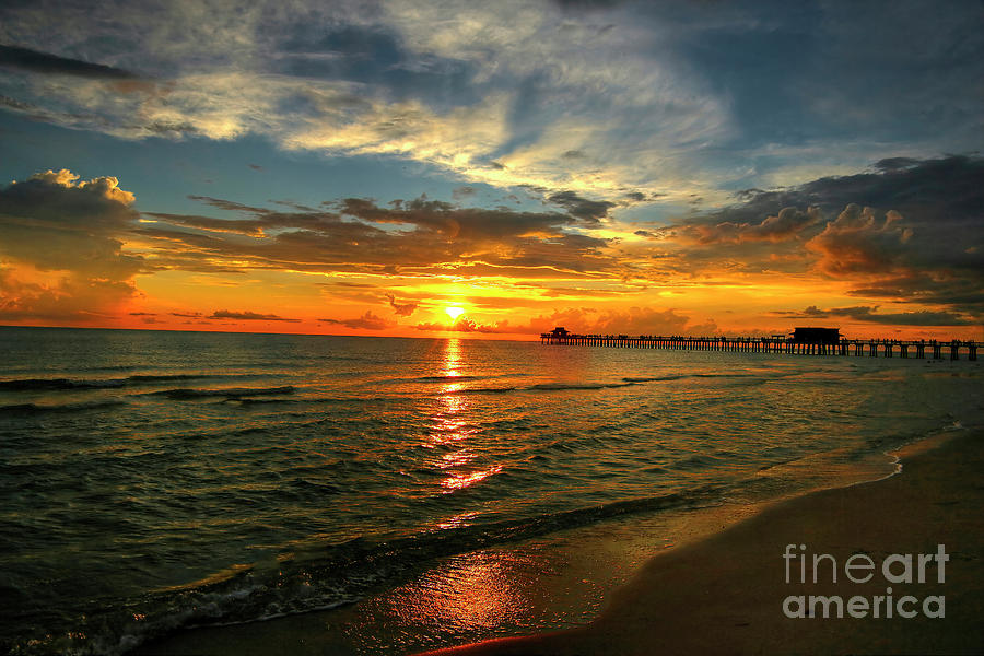 Naples Beach And Fishing Pier At Sunset, Florida Photograph by Felix Lai