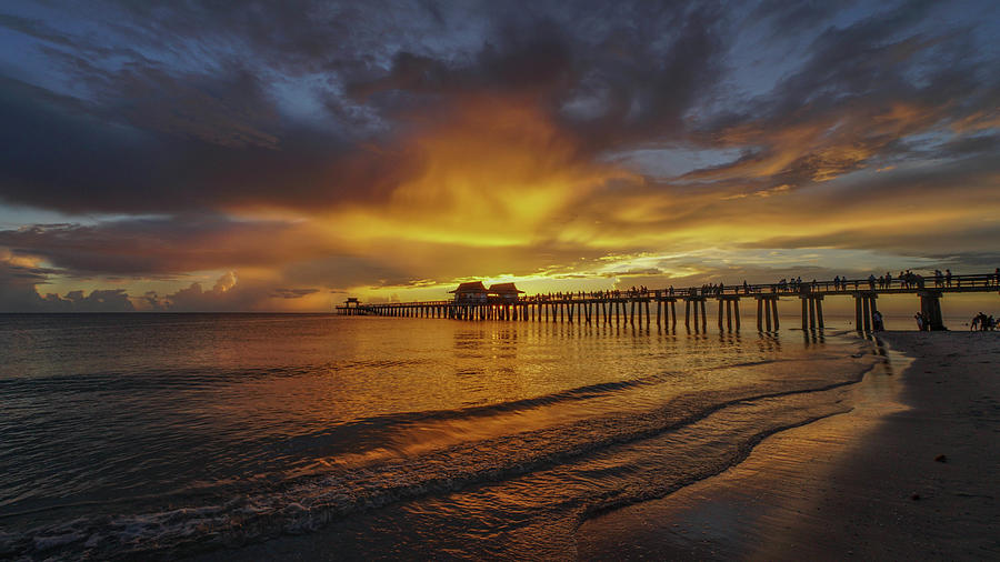 Naples Pier Fire Sky 2018 Photograph by Joey Waves