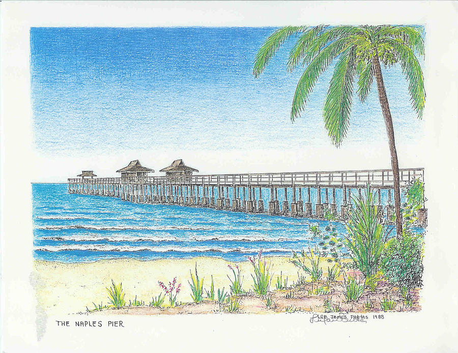 Naples Florida Drawing - Naples Pier, Naples Florida by Lee Pantas Naples Florida Drawing - Naples Pier, Naples Florida by Lee Pantas
