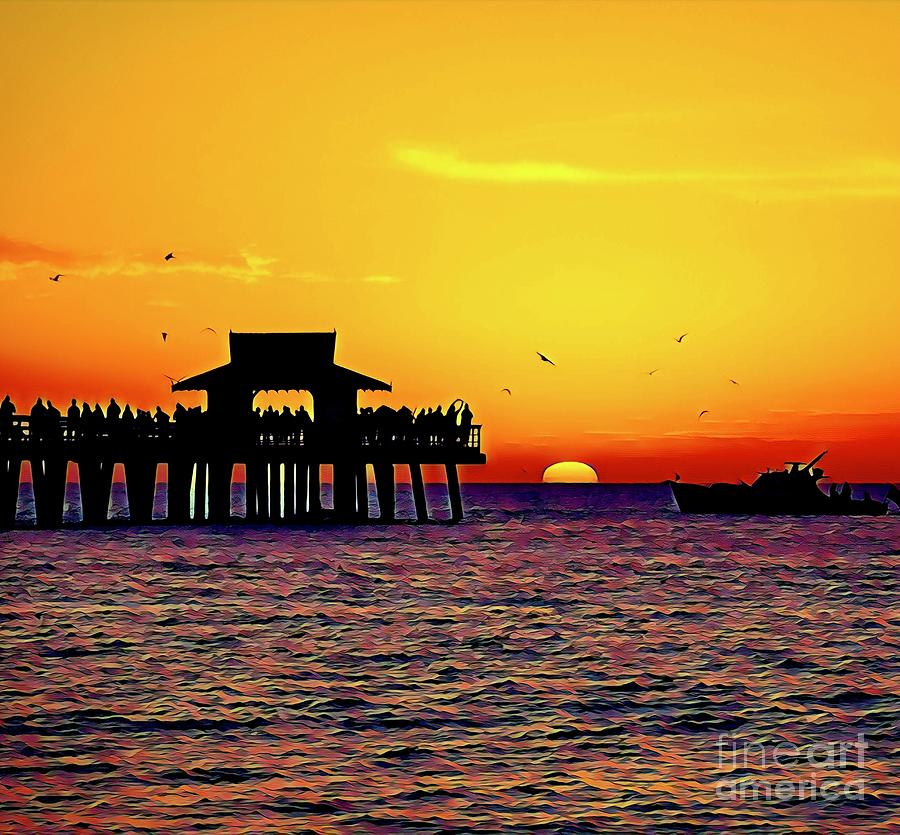 Naples Pier Orange Sunset Photograph by Ron Gross - Fine Art America