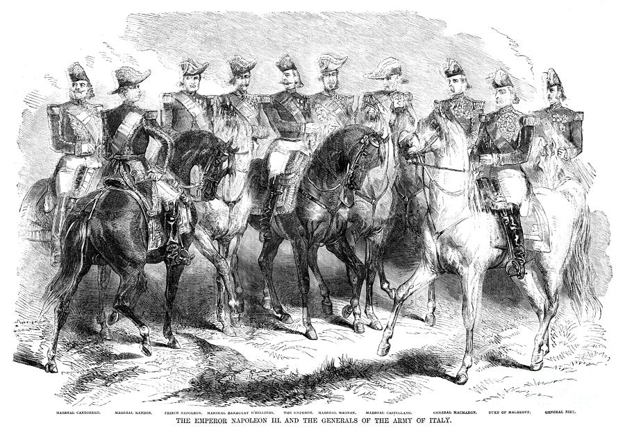 Napoleon III and Officers, 1859 Drawing by Granger