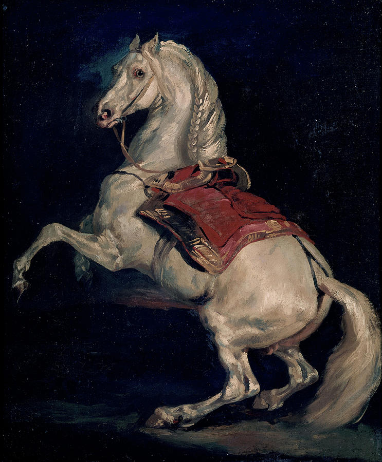 Napoleons Stallion, Tamerlan - 18th century - 45,2x37 cm - oil on canvas. ETALON TAMERLAN. Painting by Theodore Gericault -1791-1824-
