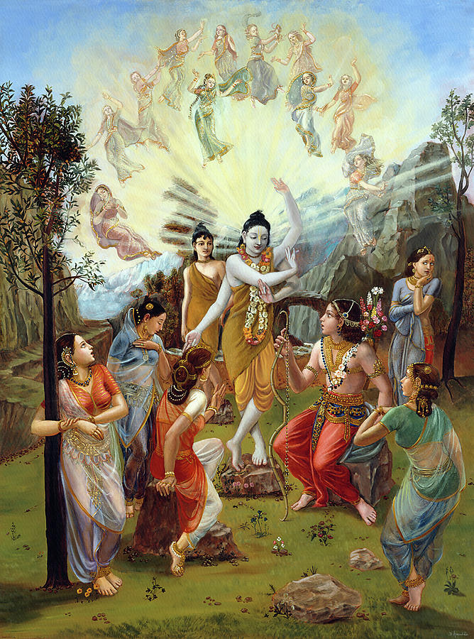 Nara and Narayan Rishis meet Cupid Painting by Dominique Amendola