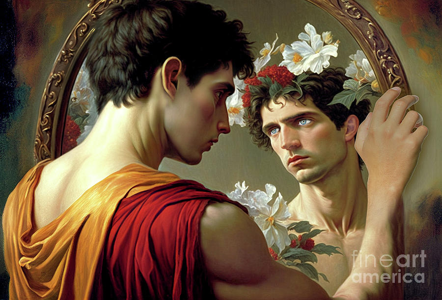 Narcissus looking at the mirror 3 Painting by Mark Ashkenazi - Pixels