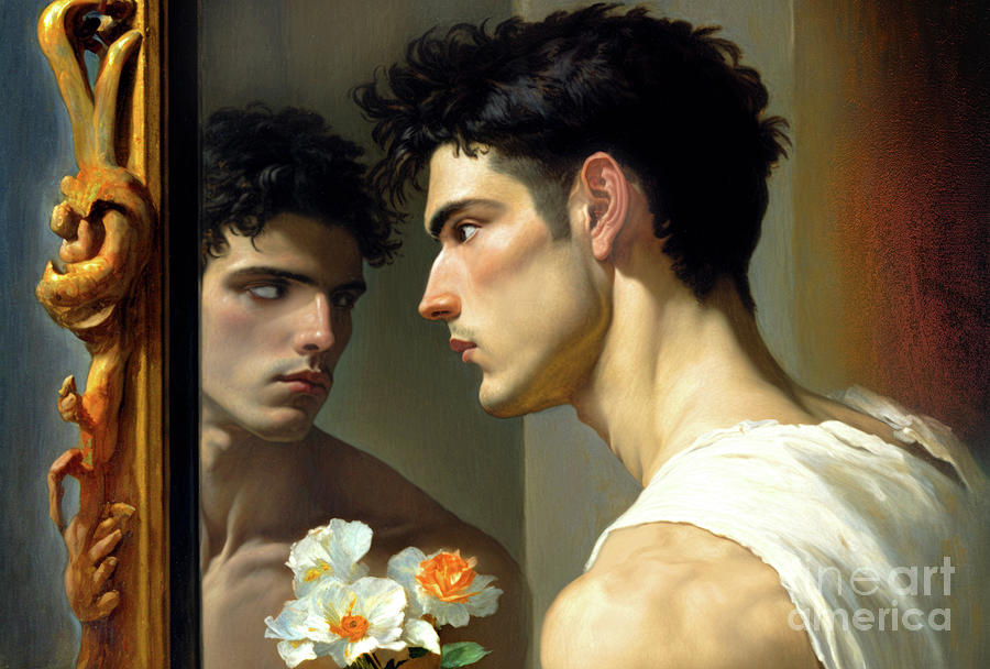 Narcissus looking at the mirror 4 Painting by Mark Ashkenazi - Pixels