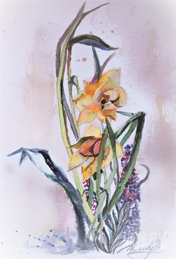 Narcissus Sketch In Watercolor Painting