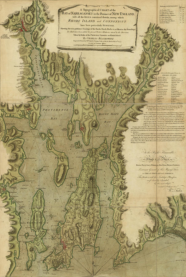 Map Drawing - Narragansett Bay 1777 by Vintage Military Maps