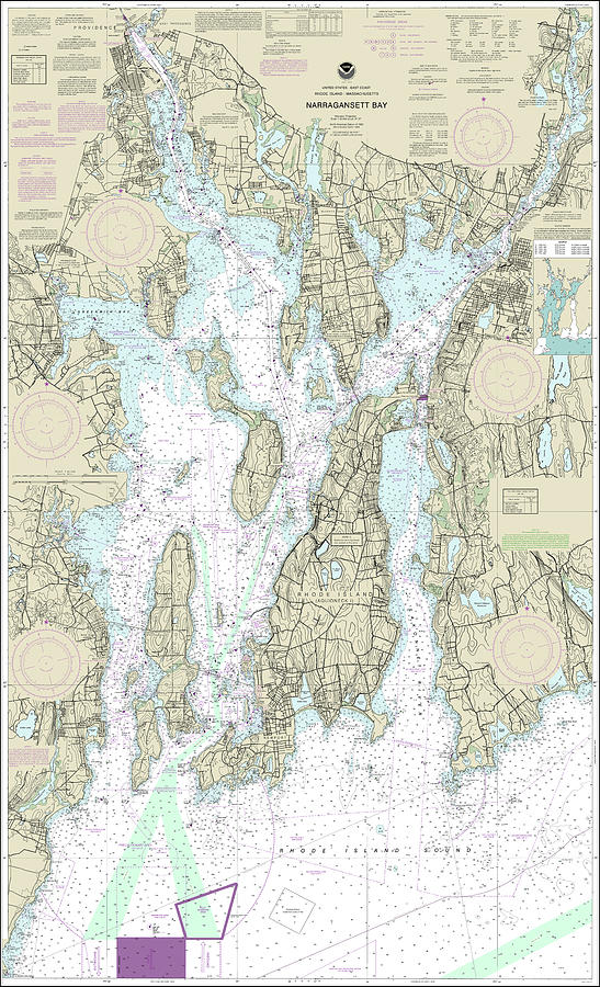 Narragansett Bay Nautical Chart 13221 No Borders Digital Art by John