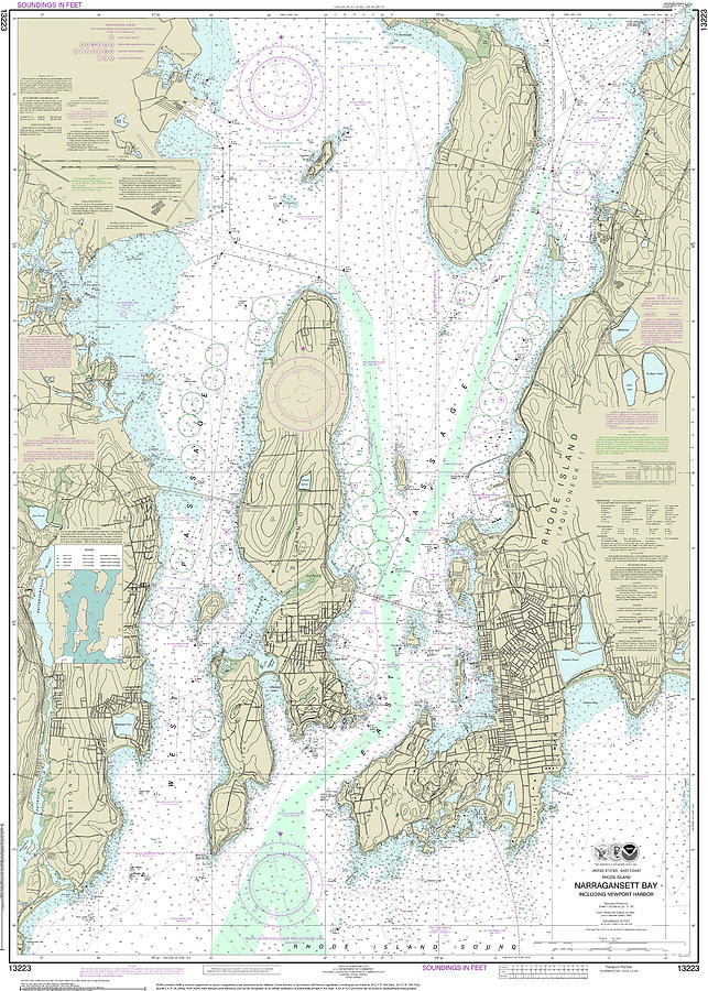 Narragansett Bay Nautical Chart 13223 Digital Art by John Gernatt