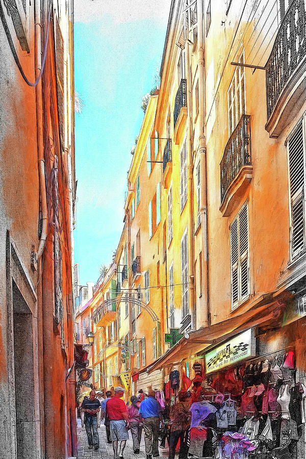 Narrow busy street in Monaco #3 Mixed Media by Tatiana Travelways