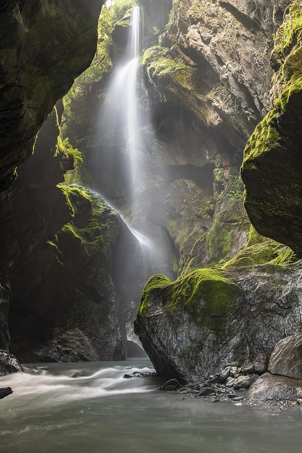 Narrow gorge with waterfall, Wilson Creek, Haast Pass, West Coast, South Island, New Zealand Photograph by imageBROKER/Robert Haasmann