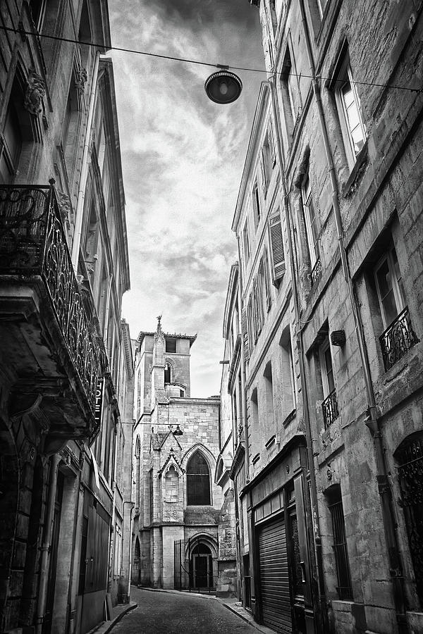 Narrow Sidestreets of Historic Bordeaux France Black and White Photograph by Carol Japp