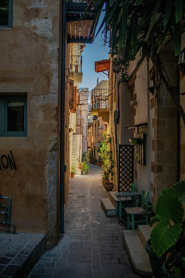 Narrow street in Chania Photograph by Kevin Hellon - Fine Art America