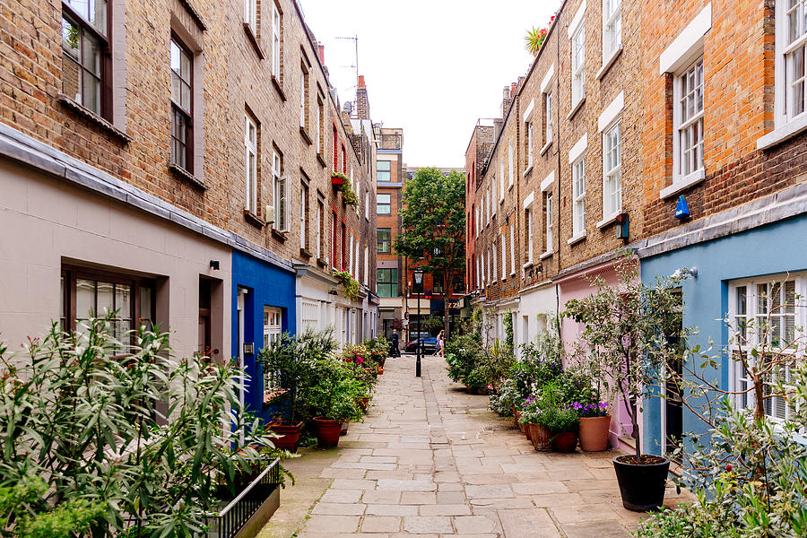 Narrow street in Fitzrovia district, London, England, UK Photograph by Alexander Spatari