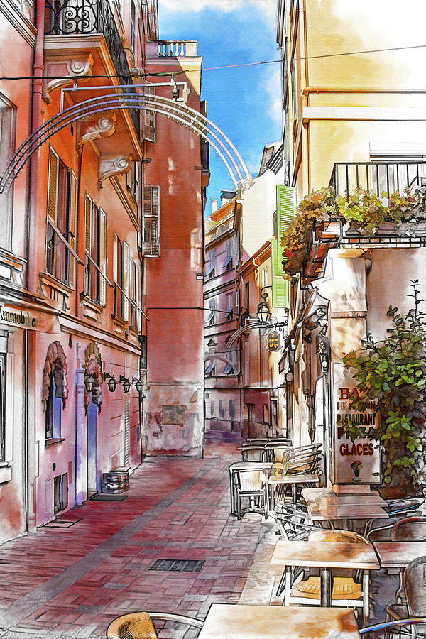 Narrow street in Monaco Digital Art by Tatiana Travelways