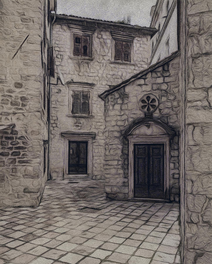 Narrow streets in Kotor in charcoal Photograph by Steven Heap