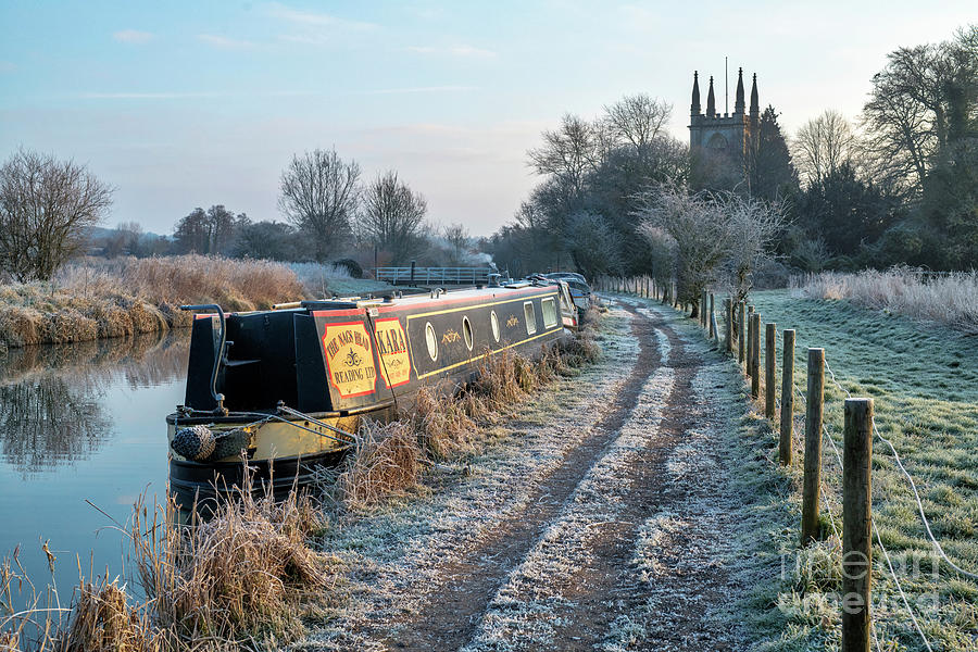 Narrowboat in the Winter Frost on Kennet and Avon Canal Hungerford Photograph by Tim Gainey