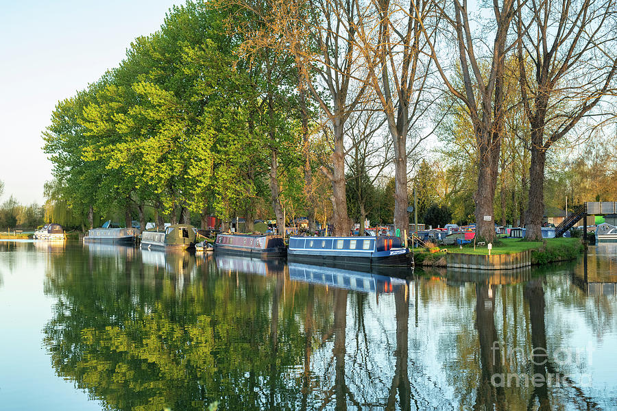 Narrowboats at Sunrise on the River Thames in Lechlade Photograph by Tim Gainey