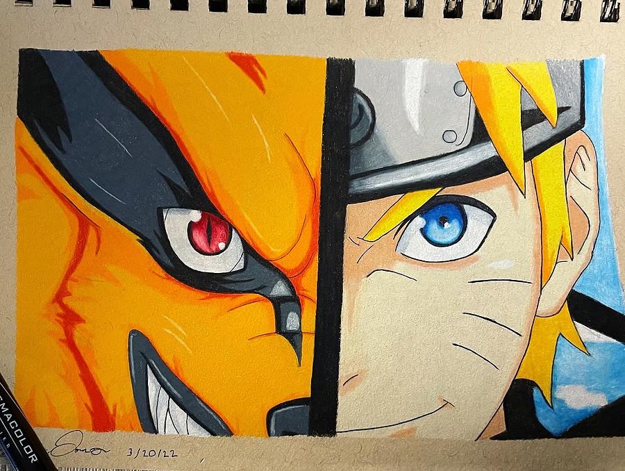 Naruto And Kurama Prismacolor Art Drawing by Devin Jones - Pixels