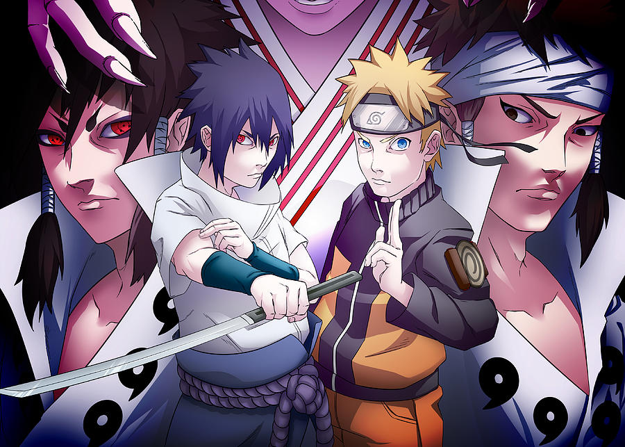 Naruto Uzumaki Sasuke Uchiha Ashura Ootsutsuki Indra Digital Art by Yoyo Di