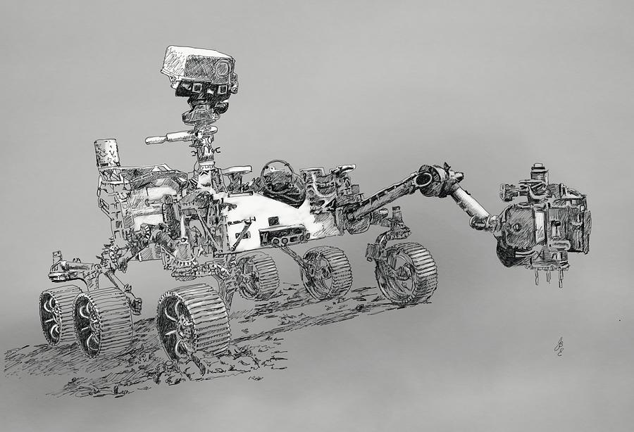 NASA Mars Rover Perseverance Drawing by Jackie Burns Pixels