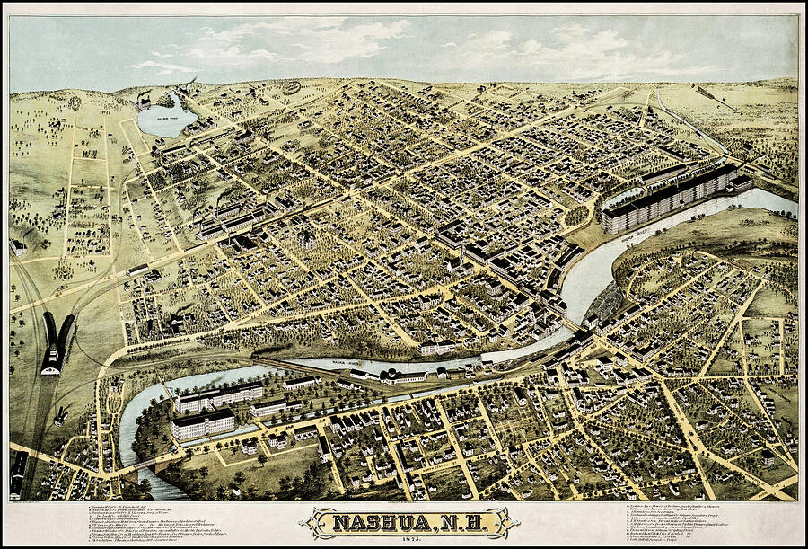 Nashua New Hampshire Vintage Map Birds Eye View 1875 Photograph by ...