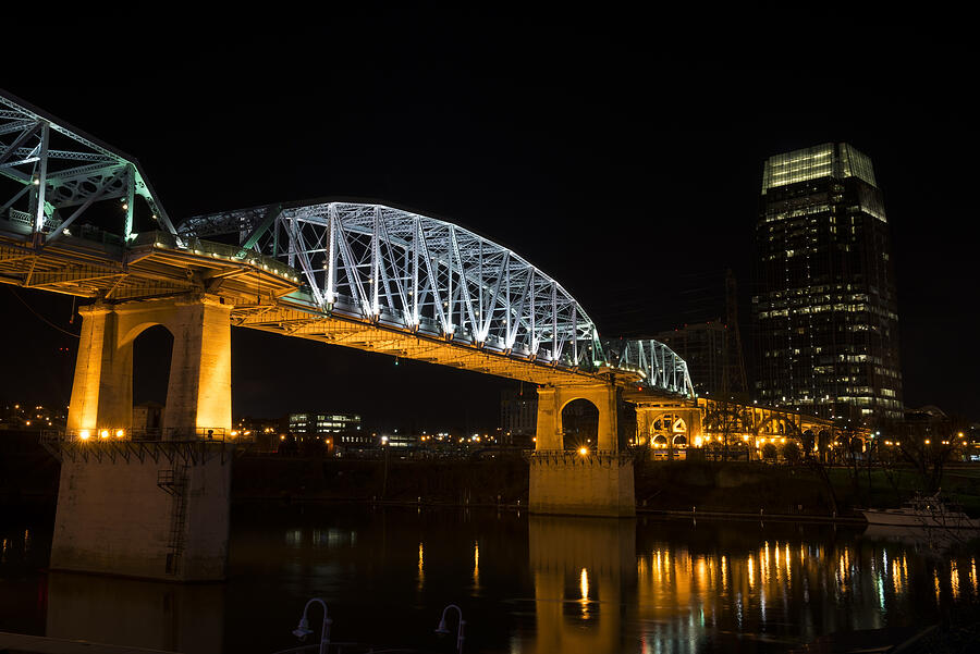 Nashville and Shelby Avenue Bridge at night Photograph by Joel Carillet