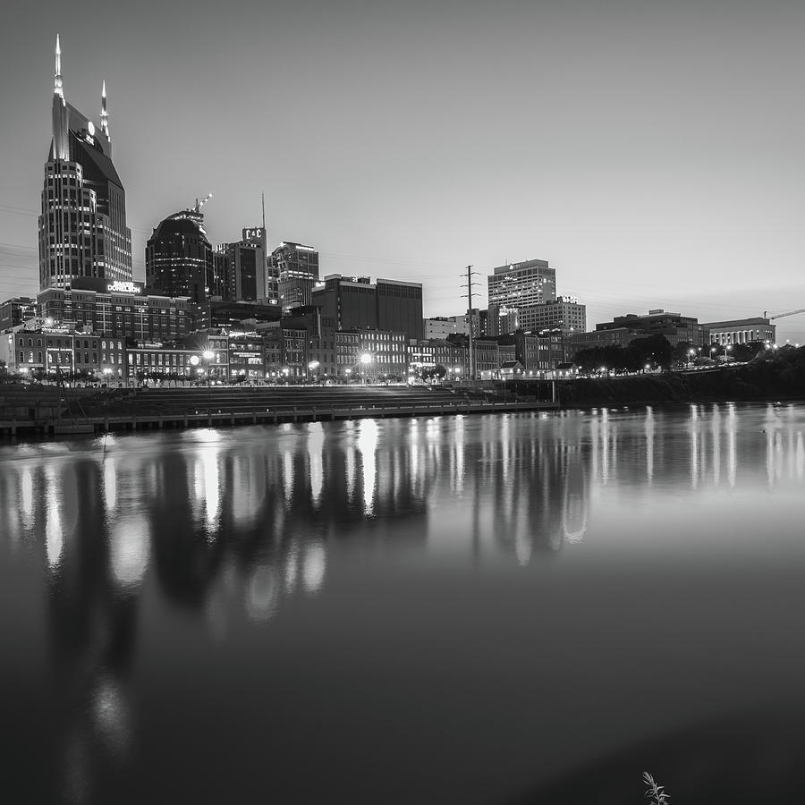 Nashville Skyline Photograph - Nashville Black and White Skyline Reflections - Square Art by Gregory Ballos